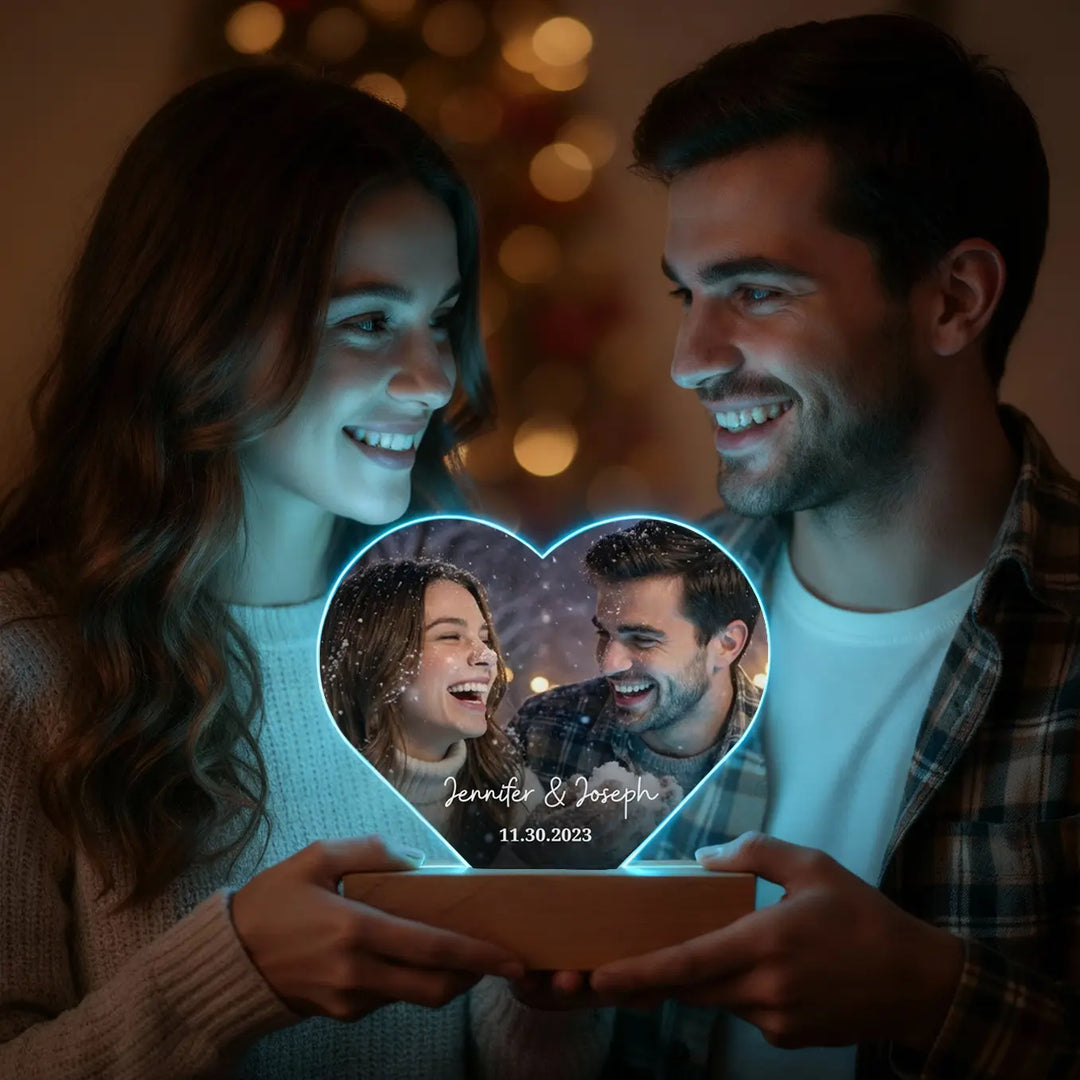 Personalized Heart Acrylic Light "Photo & Text" | Night Light, Décor, Glowlight