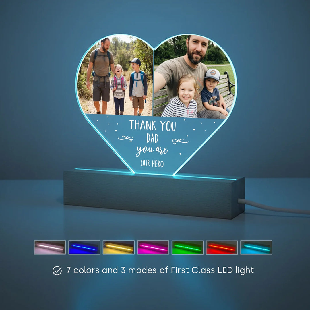 Personalized Heart Acrylic Light "Photos & Text" | Night Light, Deco Light, Glowlight | DAD