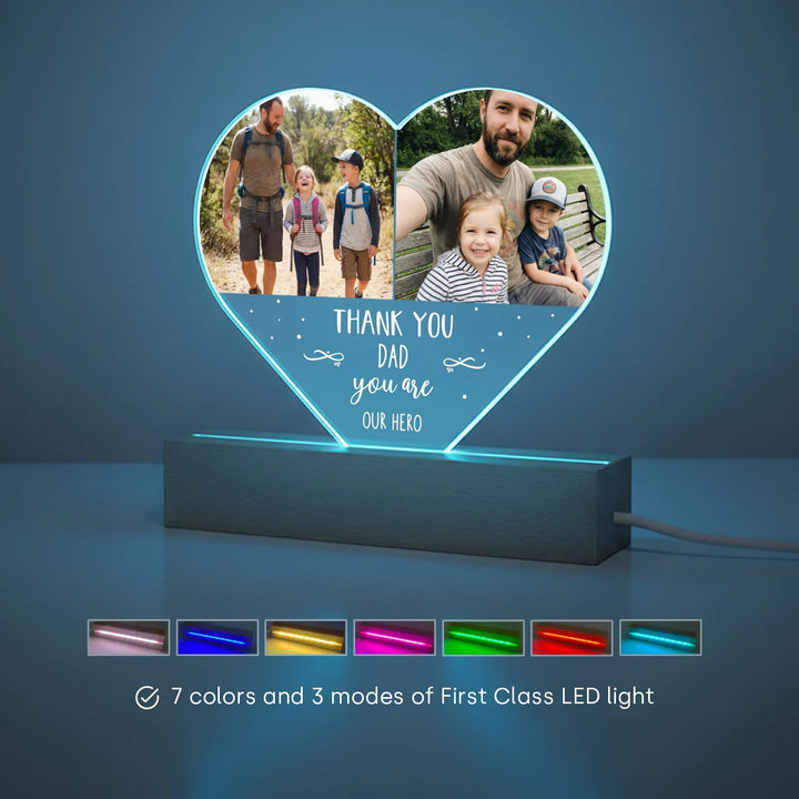 Personalized Heart Acrylic Light "Photos & Text" | Night Light, Deco Light, Glowlight | DAD