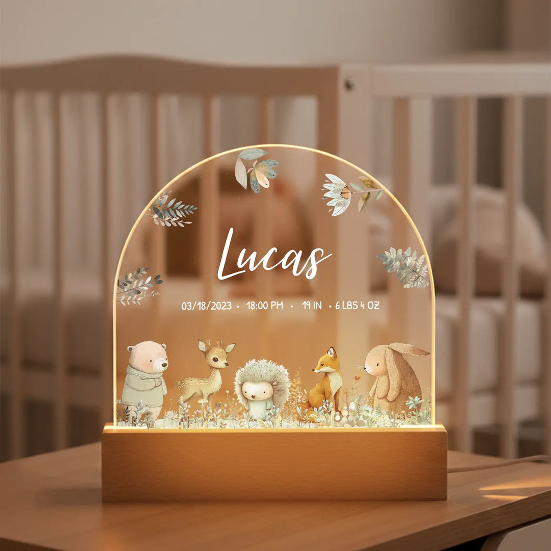 Personalized Night Light "Watercolor Forest Animals"