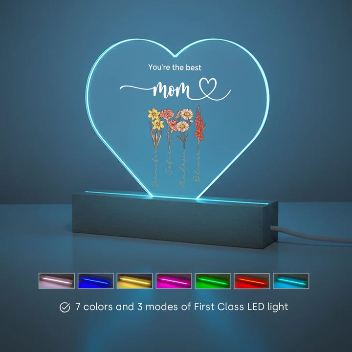 Personalized Heart-Shaped Acrylic Light "Flowers for Mom"