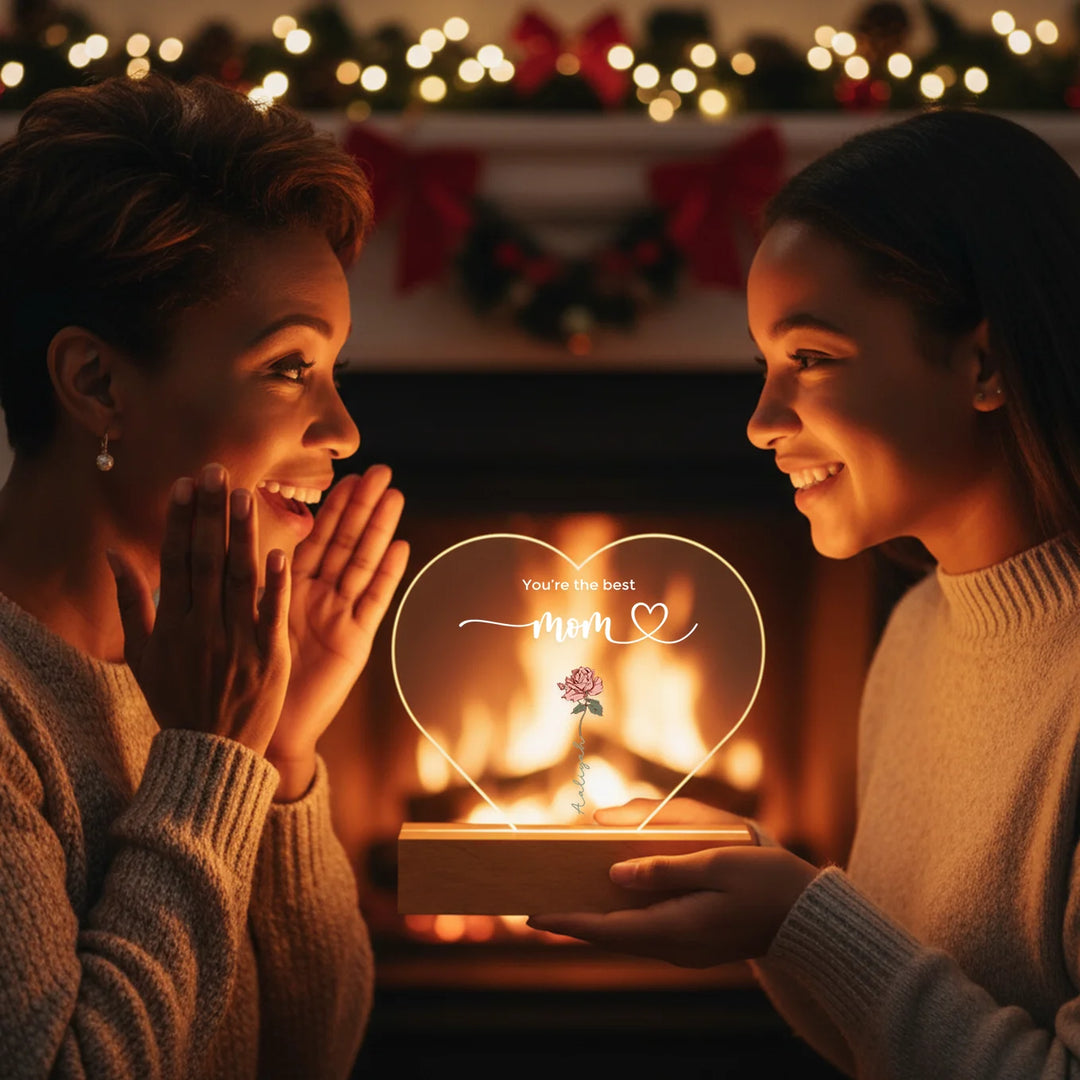 Personalized Heart-Shaped Acrylic Light "Flowers for Mom"