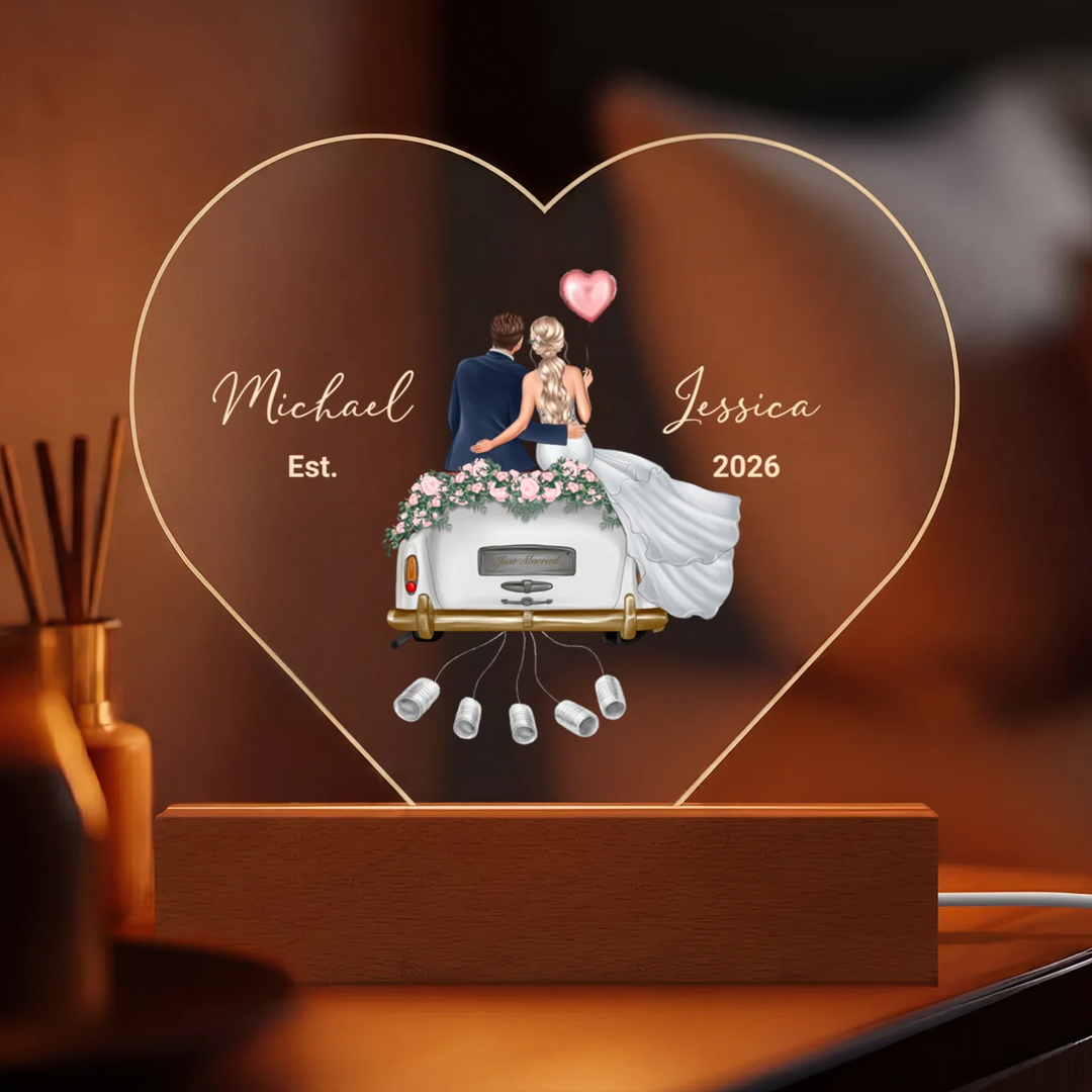 Personalized Heart Acrylic Light "Just Married" | Night Light, Decor Light, Glowlight
