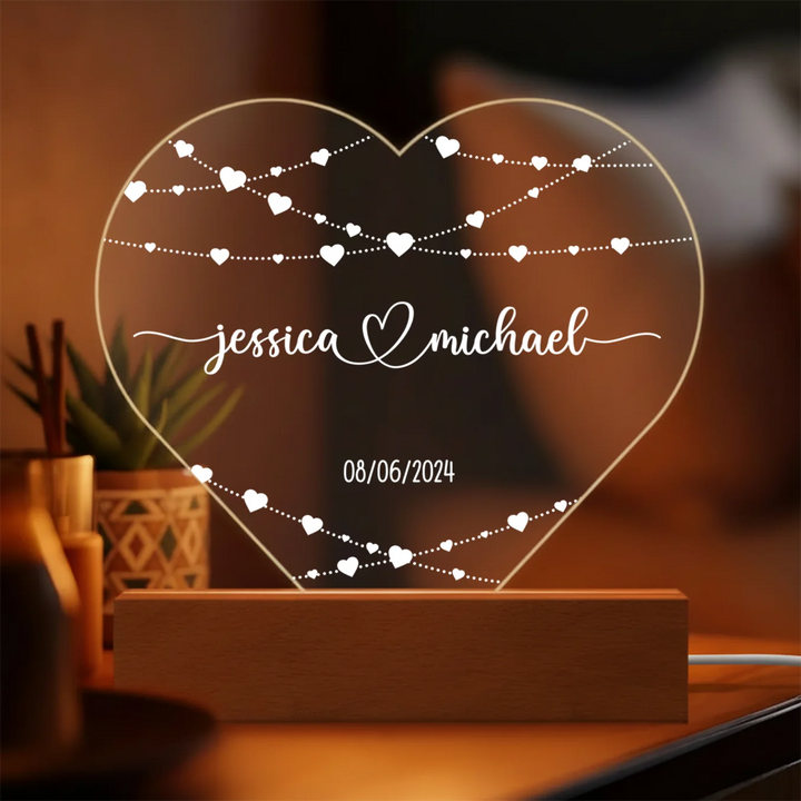 Personalized Acrylic Heart Light  "Name & Date"