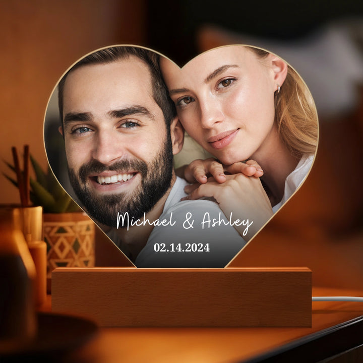 Personalized Heart Acrylic Light "Photo & Text" | Night Light