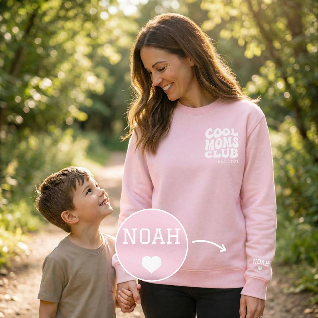Personalized Sweater "Cool Moms Club" with Sleeve Print