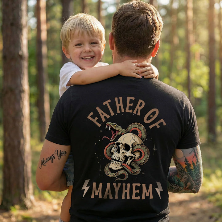 Personalized T-Shirt "Father of Mayhem" with Sleeve Print