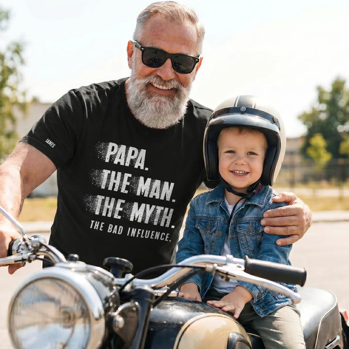 Personalized T‑Shirt "Bad Influence Grandpa" with Sleeve Print