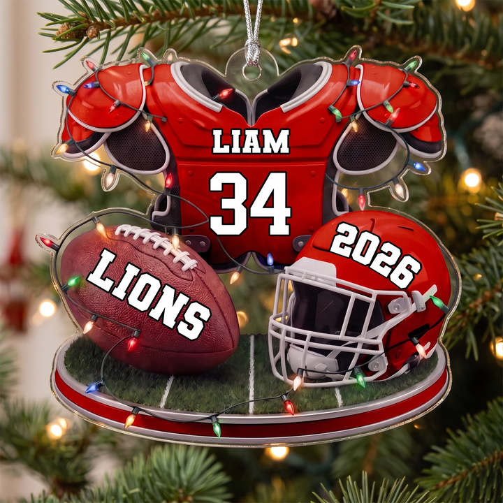 Personalized Ornament "Football" as a gift for football fans: acrylic ornament with jersey, name, number, football and helmet on a Christmas tree, famwalls