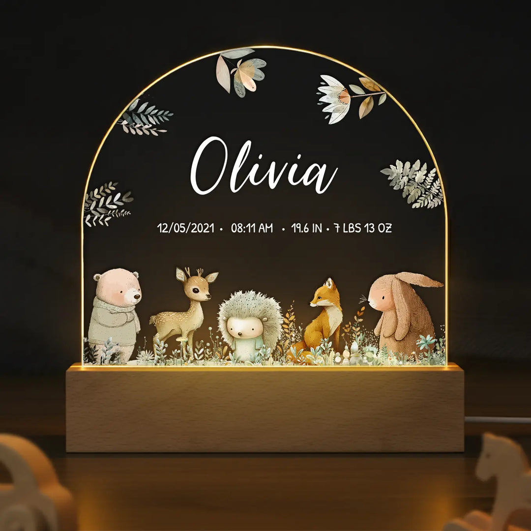 Personalized Night Light "Watercolor Forest Animals"