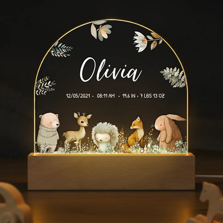 Personalized Night Light "Watercolor Forest Animals"