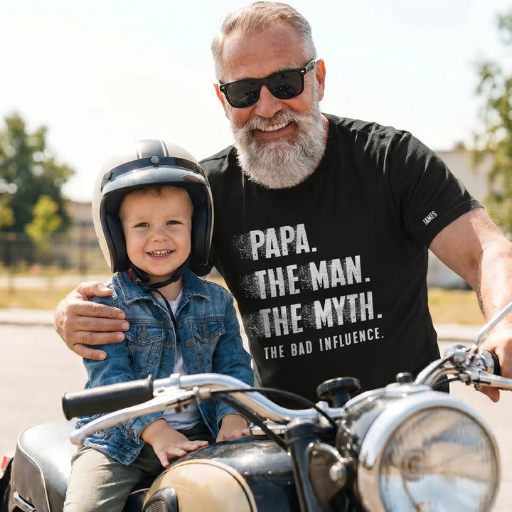 Personalized T‑Shirt "Bad Influence Grandpa" with Sleeve Print
