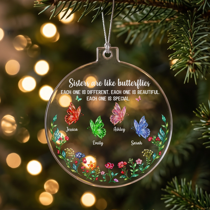 Personalized Christmas Tree Ornament "Sisters are like Butterflies"