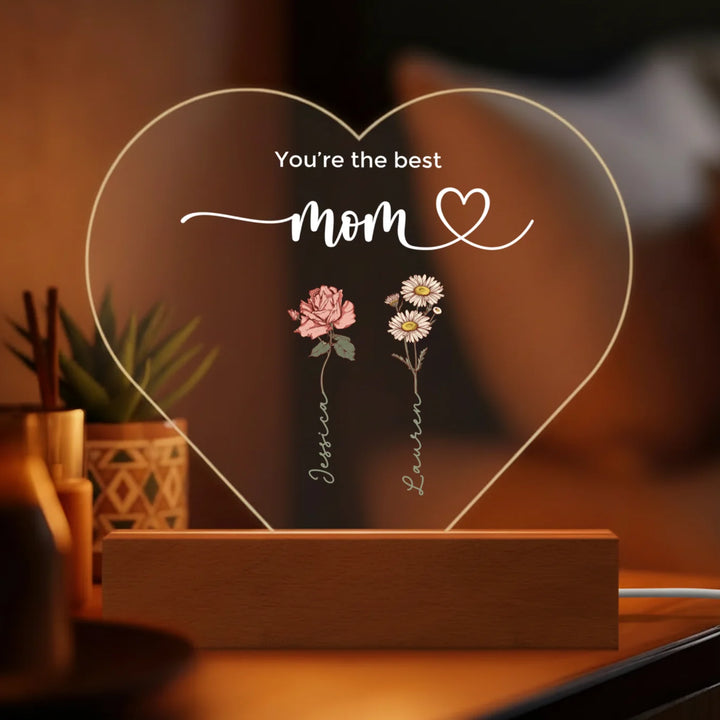 Personalized Heart-Shaped Acrylic Light "Flowers for Mom"
