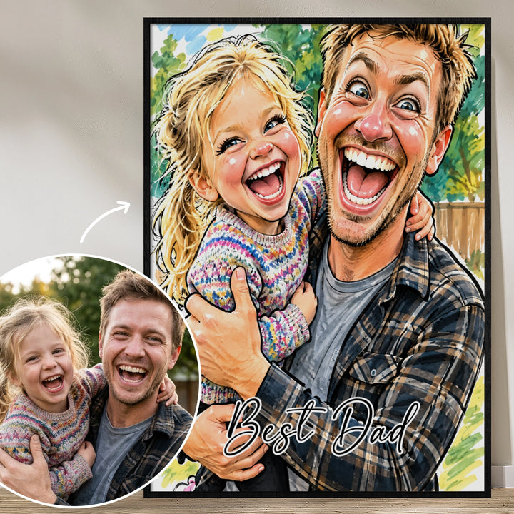 Personalized poster "Sketch Best Dad": dad and daughter as a fun sketched caricature from a photo with Best Dad lettering
