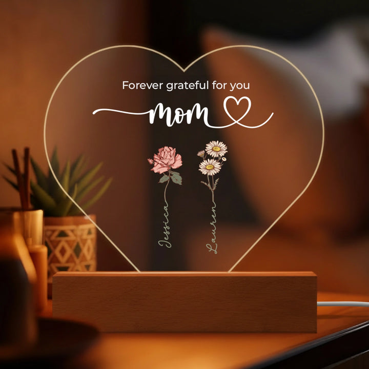 Personalized Heart-Shaped Acrylic Light "Flowers for Mom"