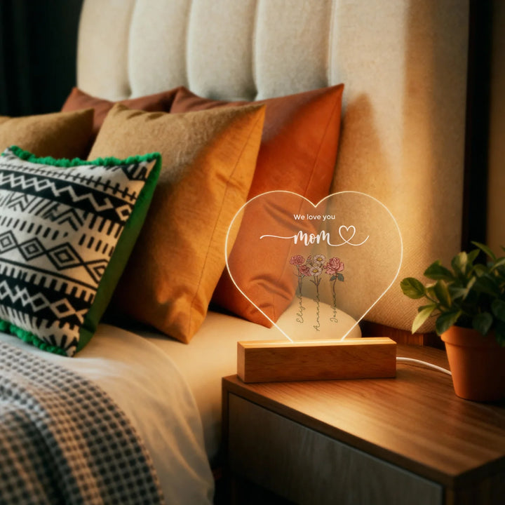 Personalized Heart-Shaped Acrylic Light "Flowers for Mom"