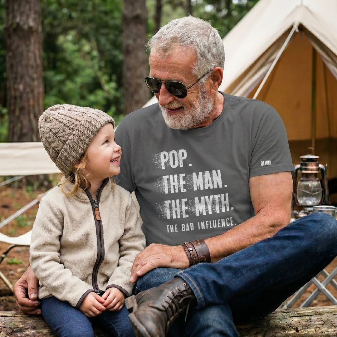 Personalized T‑Shirt "Bad Influence Grandpa" with Sleeve Print