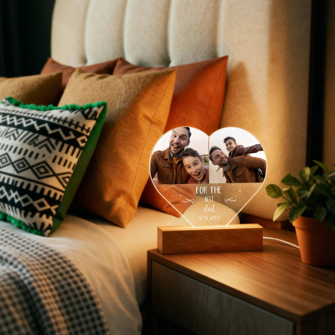 Personalized Heart Acrylic Light "Photos & Text" | Night Light, Deco Light, Glowlight | DAD