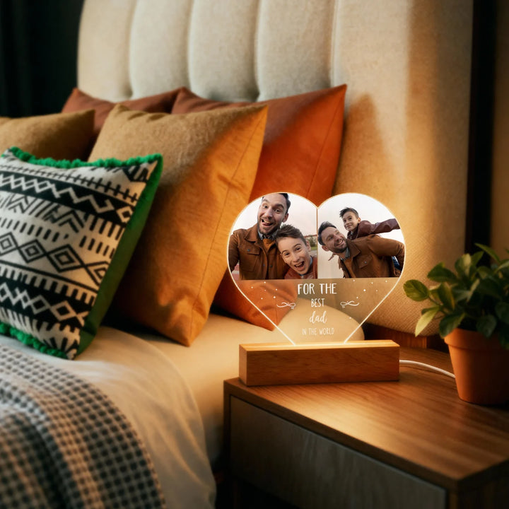 Personalized Heart Acrylic Light "Photos & Text" | Night Light, Deco Light, Glowlight | DAD