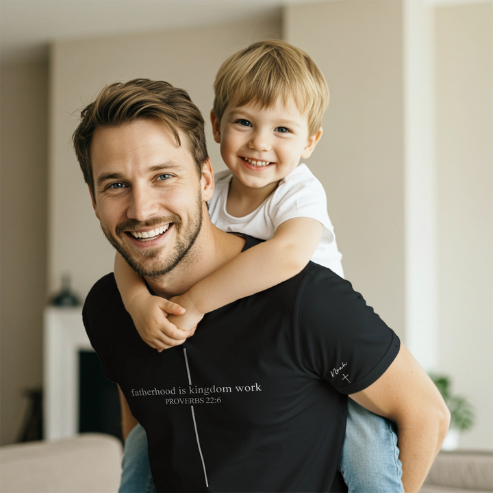 Personalized T-Shirt "Fatherhood is Kingdom Work" with Sleeve Print