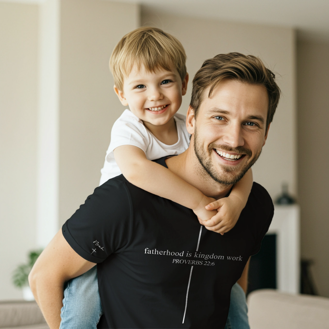 Personalized T-Shirt "Fatherhood is Kingdom Work" with Sleeve Print