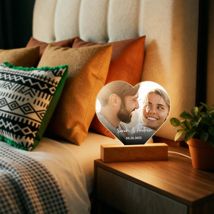 Personalized Heart Acrylic Light "Photo & Text" | Night Light, Décor, Glowlight