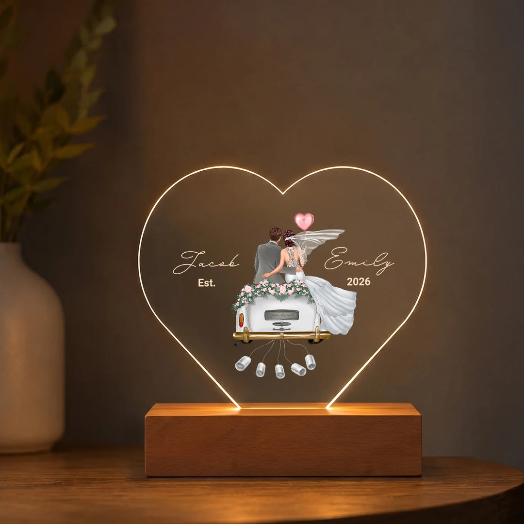 Personalized Heart Acrylic Light "Just Married" | Night Light, Decor Light, Glowlight