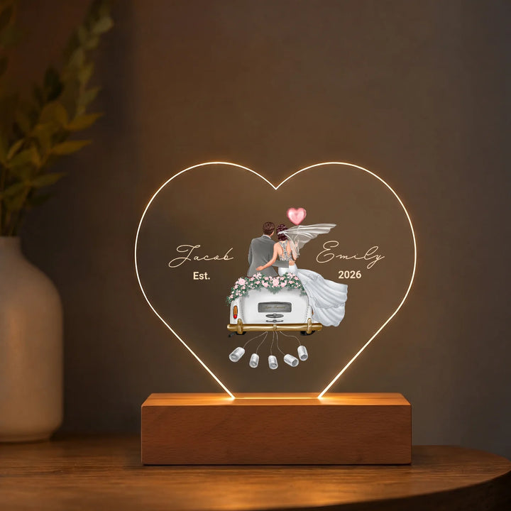 Personalized Heart Acrylic Light "Just Married" | Night Light, Decor Light, Glowlight