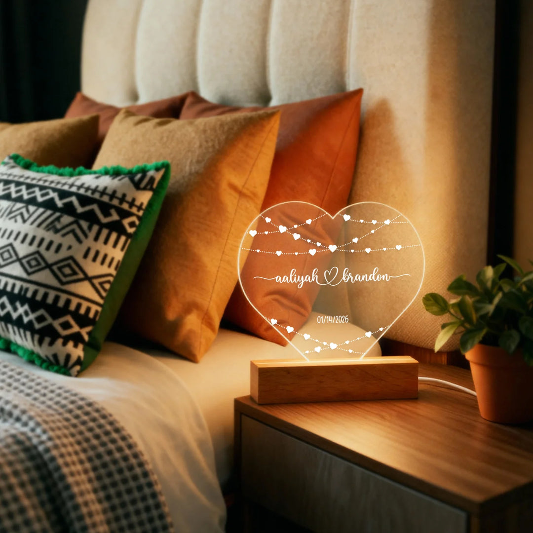 Personalized Acrylic Heart Light  "Name & Date"