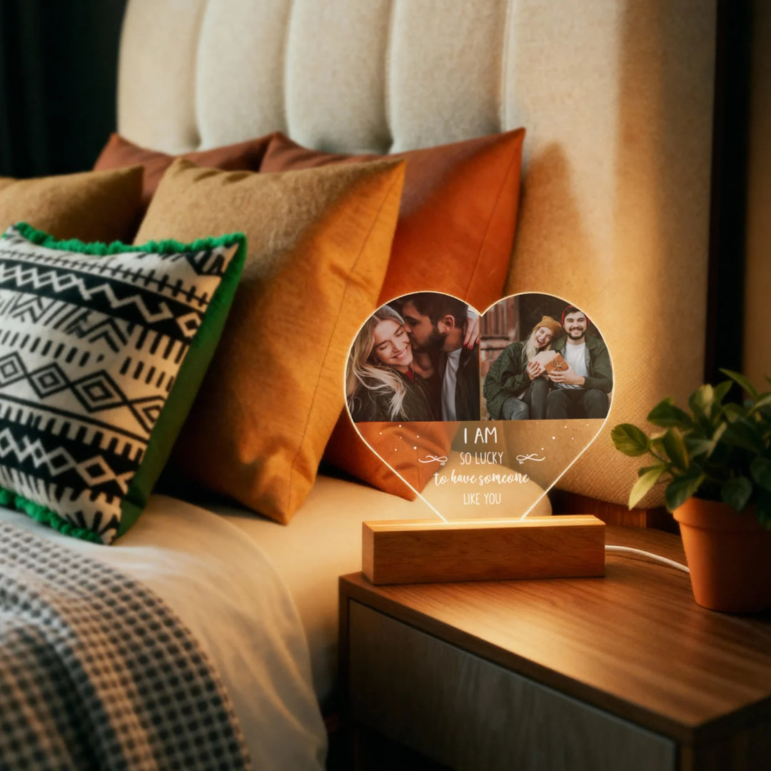 Personalized Heart Acrylic Light "Photo & Text" | Night Light, Decorative Light, Glowlight