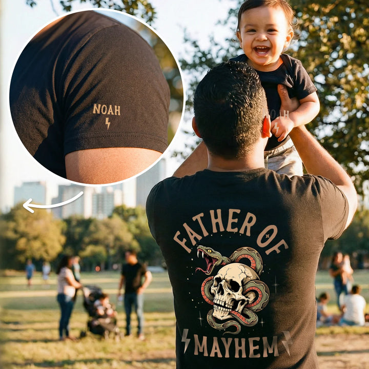 Personalized T-Shirt "Father of Mayhem" with Sleeve Print