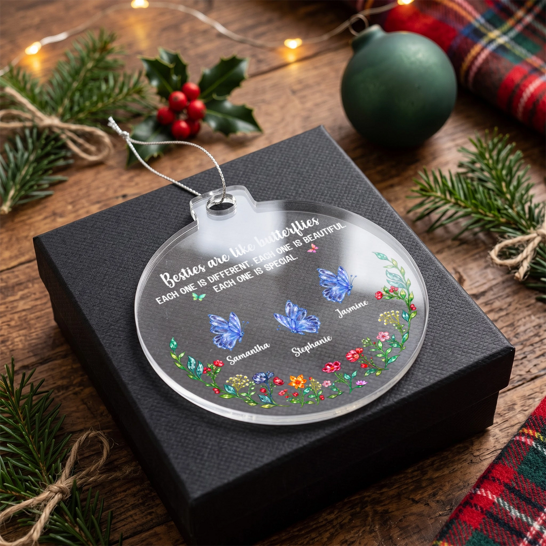 Personalized Christmas Tree Ornament "Sisters are like Butterflies"