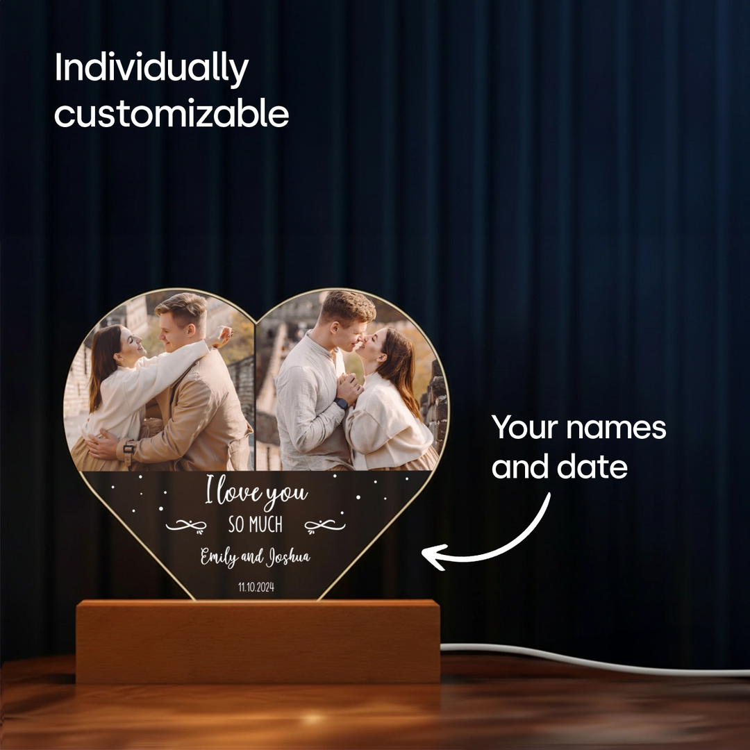 Personalized Heart Acrylic Light "Photo & Text" | Night Light, Decorative Light