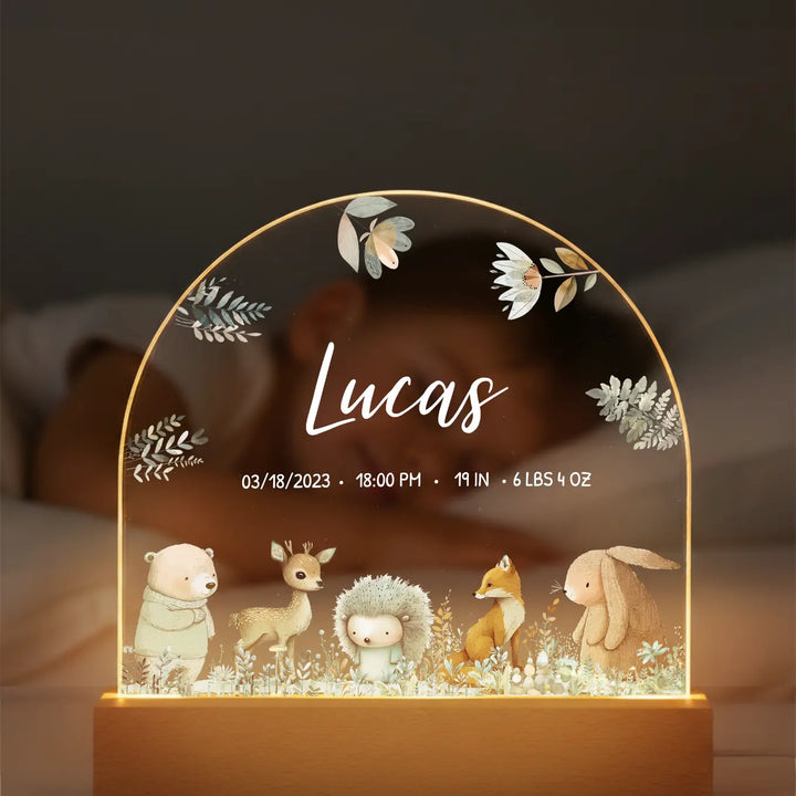 Personalized Night Light "Watercolor Forest Animals"