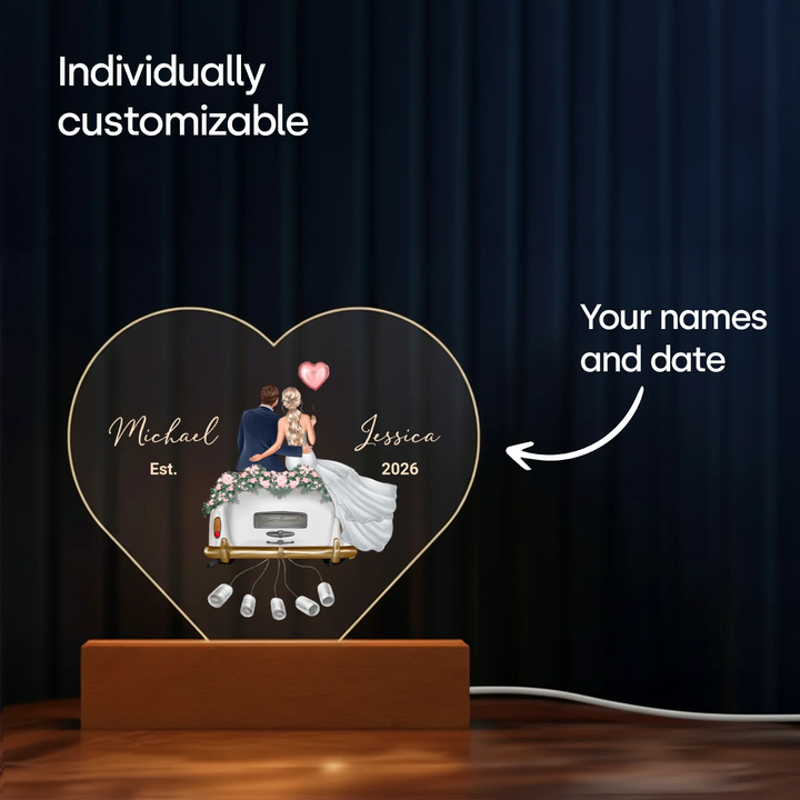 Personalized Heart Acrylic Light "Just Married" | Night Light, Decor Light, Glowlight