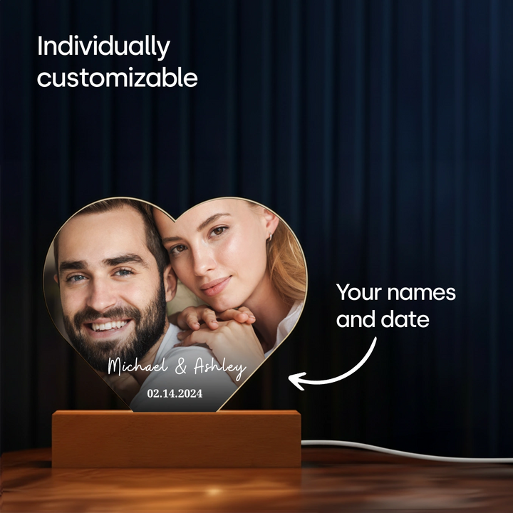Personalized Heart Acrylic Light "Photo & Text" | Night Light