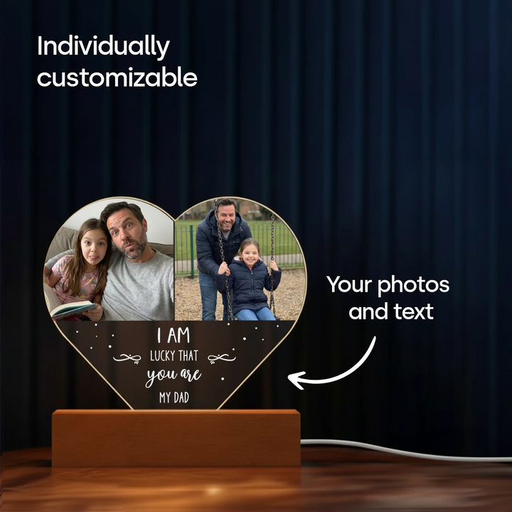 Personalized Heart Acrylic Light "Photos & Text" | Night Light, Deco Light, Glowlight | DAD