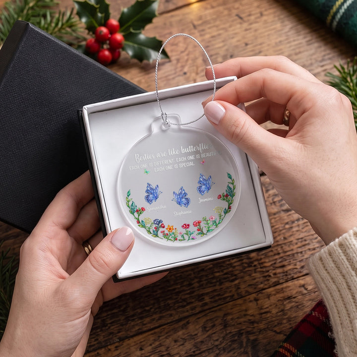 Personalized Christmas Tree Ornament "Sisters are like Butterflies"