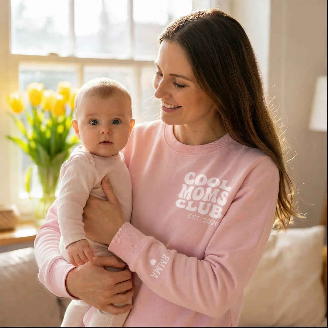 Personalized Sweater "Cool Moms Club" with Sleeve Print