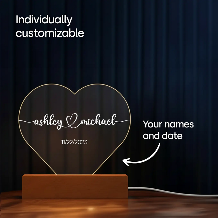 Personalized Heart Glowlight "Name & Date"