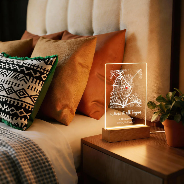 Personalized Acrylic Light "Place of the Heart" | Night Light, Decorative Light, Glowlight