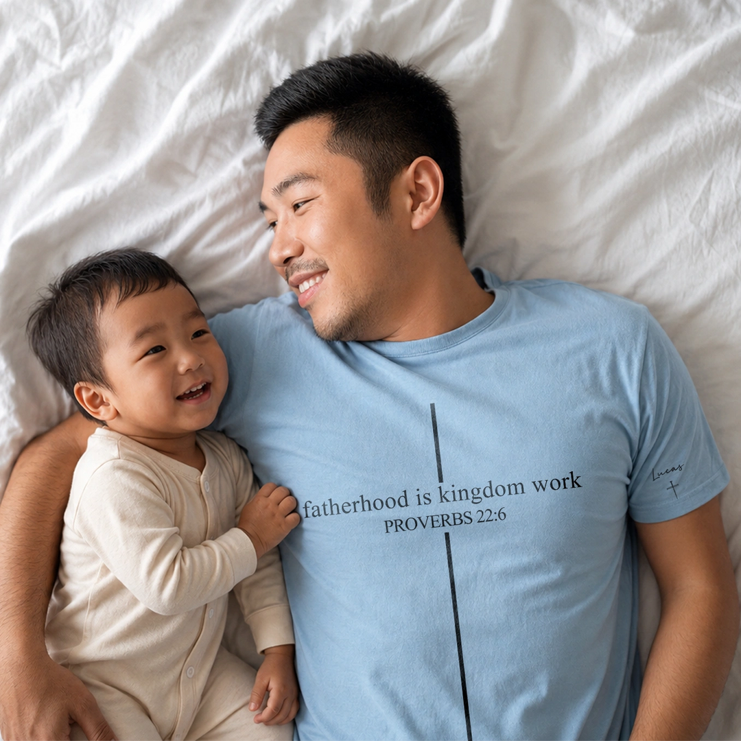 Personalized T-Shirt "Fatherhood is Kingdom Work" with Sleeve Print
