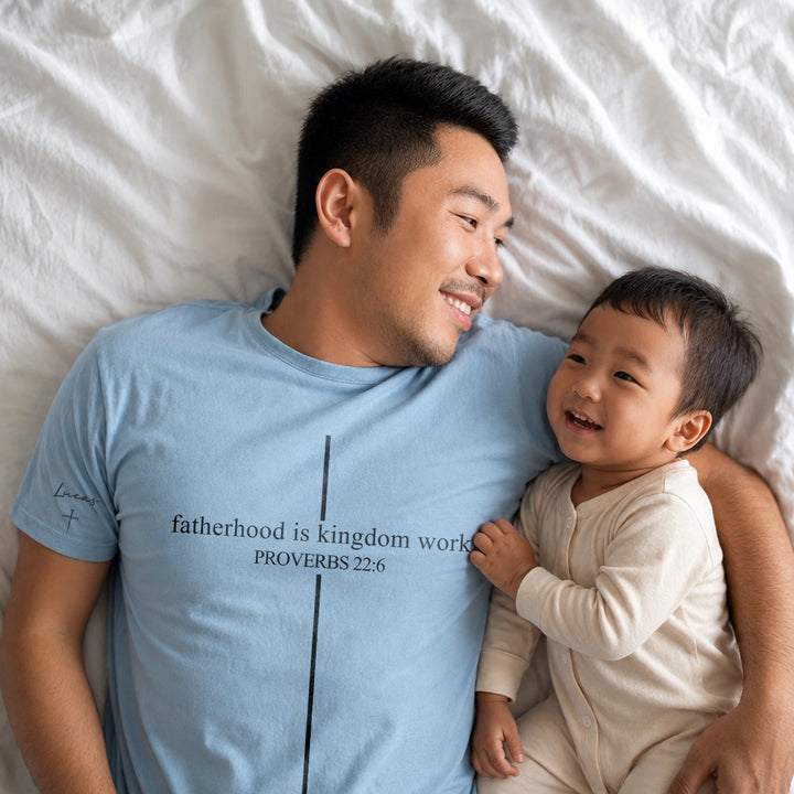 Personalized T-Shirt "Fatherhood is Kingdom Work" with Sleeve Print