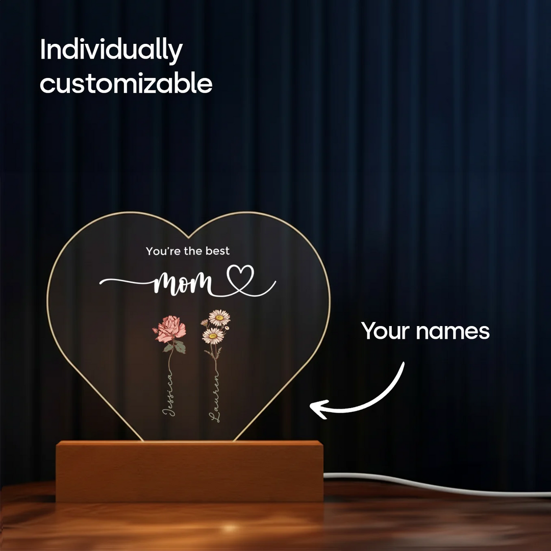 Personalized Heart-Shaped Acrylic Light "Flowers for Mom"