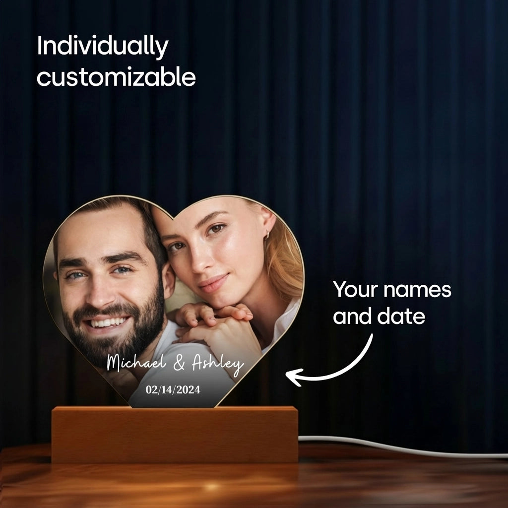 Personalized Heart Acrylic Light "Photo & Text" | Night Light