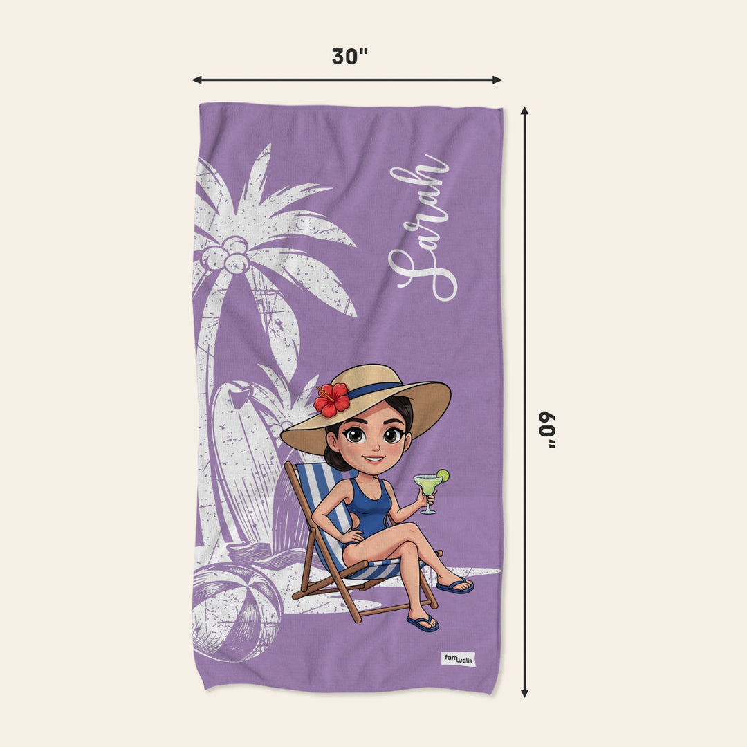 Dimensions of the Besties beach towel: 30 inch wide, 60 inch long, with name