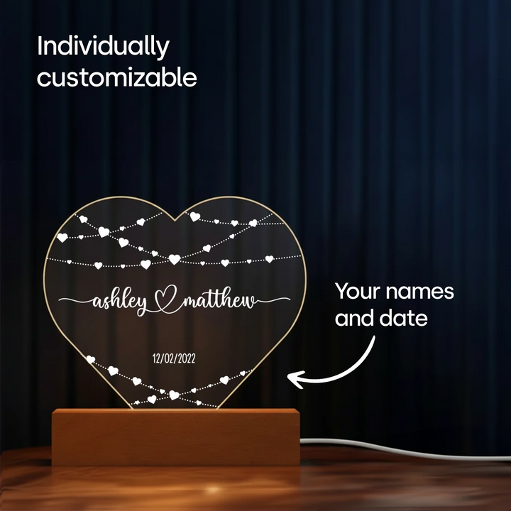 Personalized Acrylic Heart Light  "Name & Date"