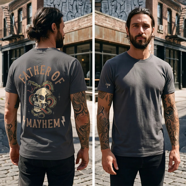Personalized T-Shirt "Father of Mayhem" with Sleeve Print