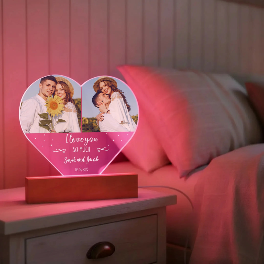 Personalized Heart Acrylic Light "Photo & Text" | Night Light, Decorative Light